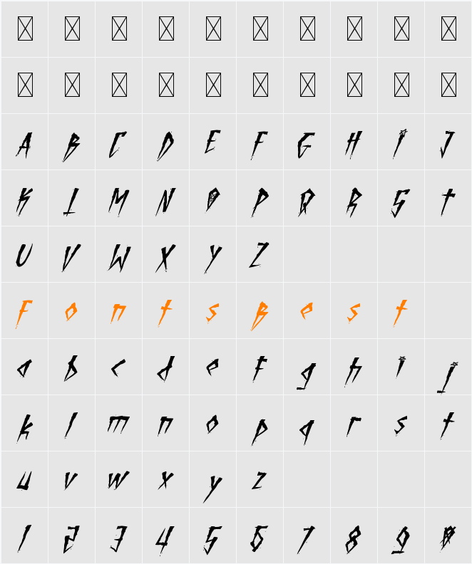 Brutal Brushstrokes One Character Map