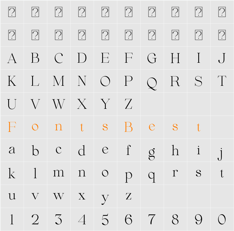 Beautiful Comethrue Light Condensed Character Map
