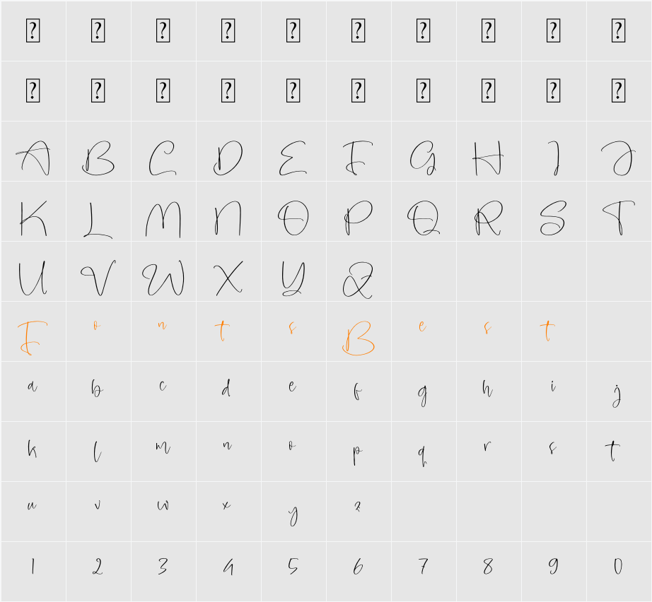 Amberony Character Map