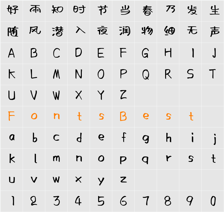 阿朱泡泡体 Character Map