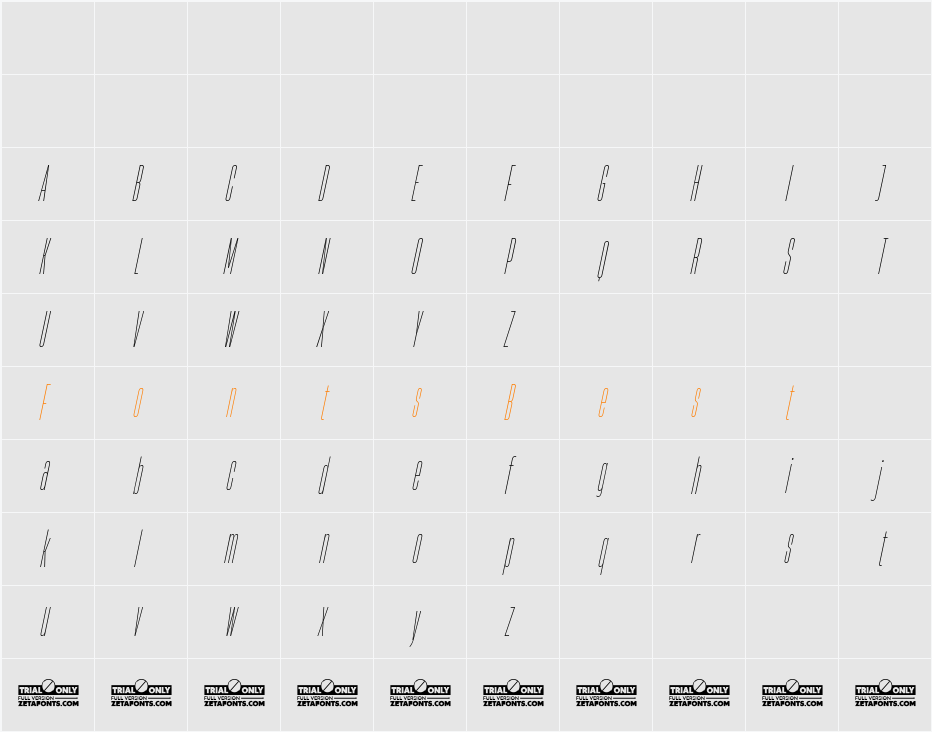 HeadingNow Trial 01 Thin Character Map