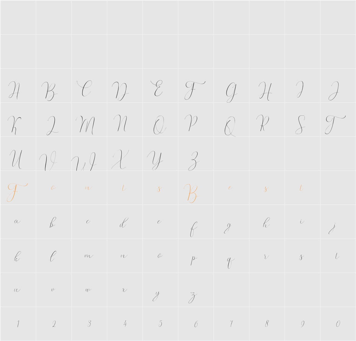 Whitening italic Character Map
