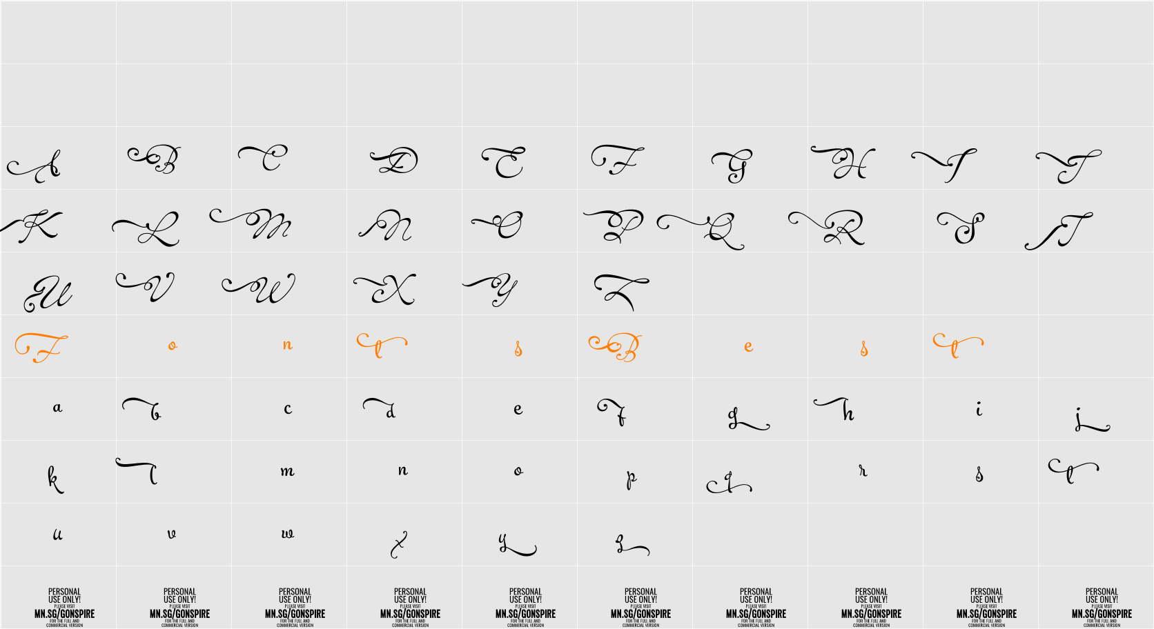 Gonspire Swash PERSONAL Character Map