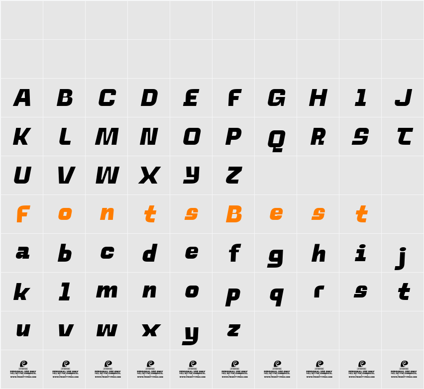 PC Magrok DEMO Black Slant Character Map