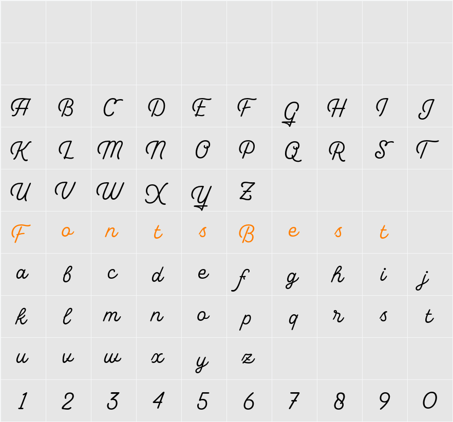 Demo Colds Variana Script Character Map