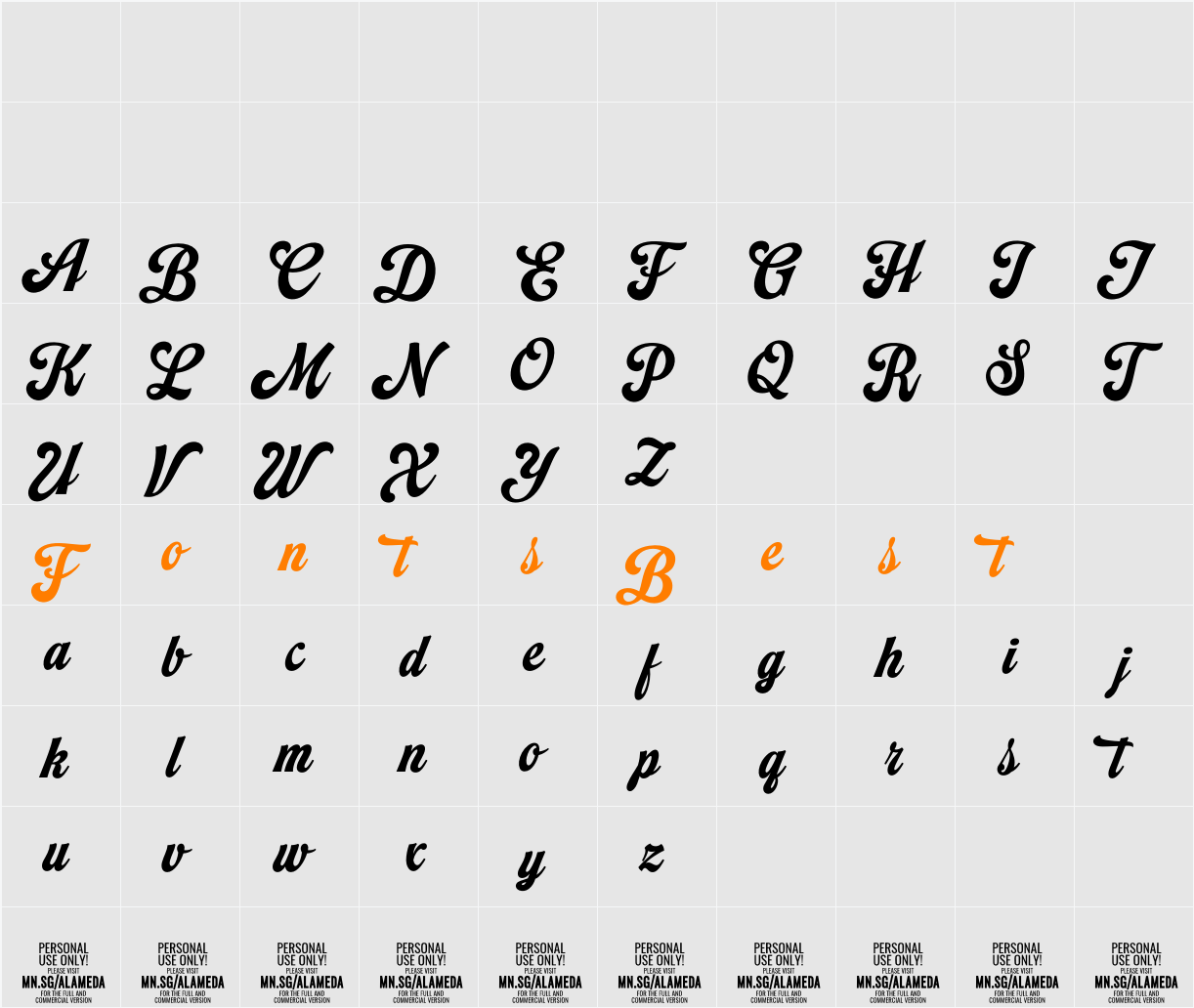 Alameda Script PERSONAL USE Character Map