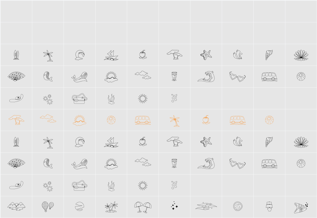Beach Dingbats Character Map