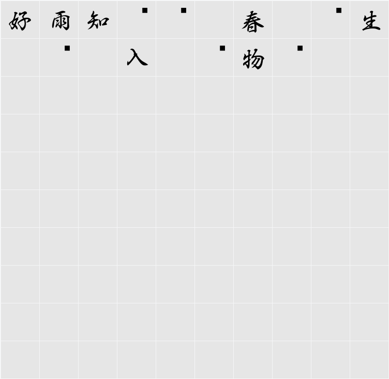 白舟行書御祝 Character Map