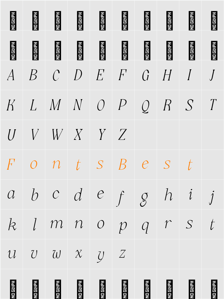Rogik Thin Italic Character Map