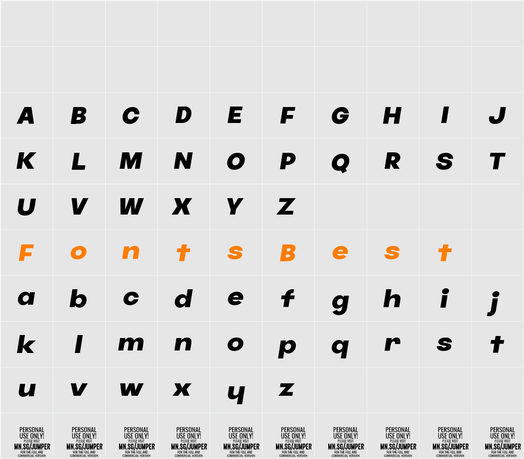 Jumper PERSONAL USE ONLY Ex-Bd Character Map