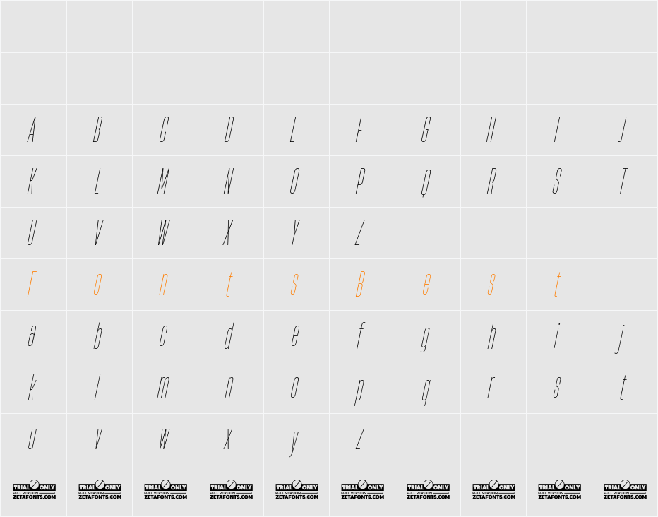 HeadingNow Trial 11 Thin Character Map