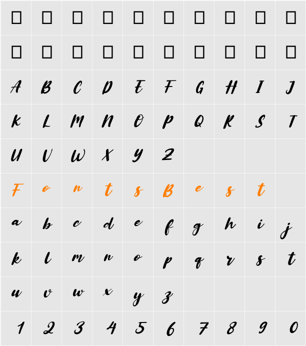 Alberteen Italic Character Map