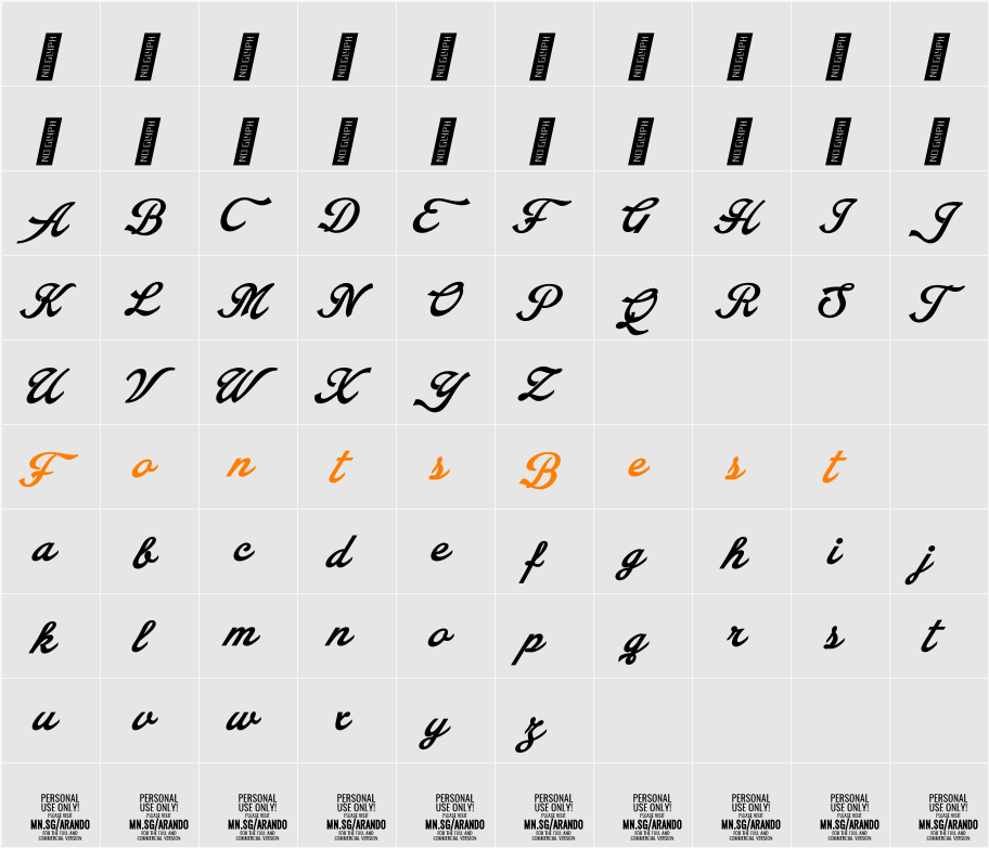 Arando Script PERSONAL USE Character Map