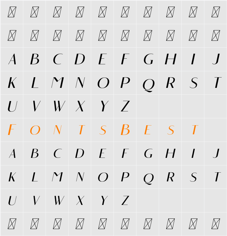 Angelic Bonques Free Sans Italic Character Map