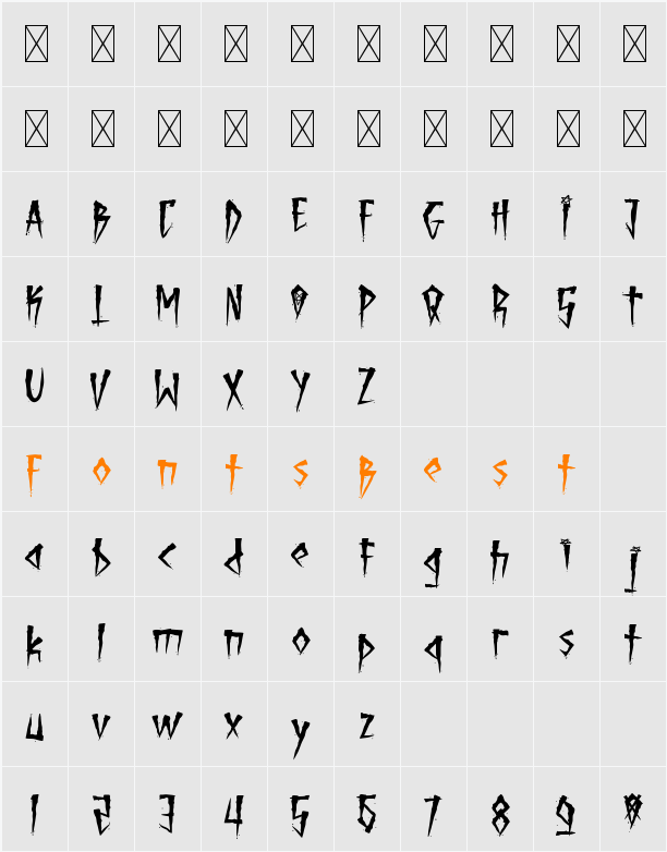 Brutal Brushstrokes Character Map