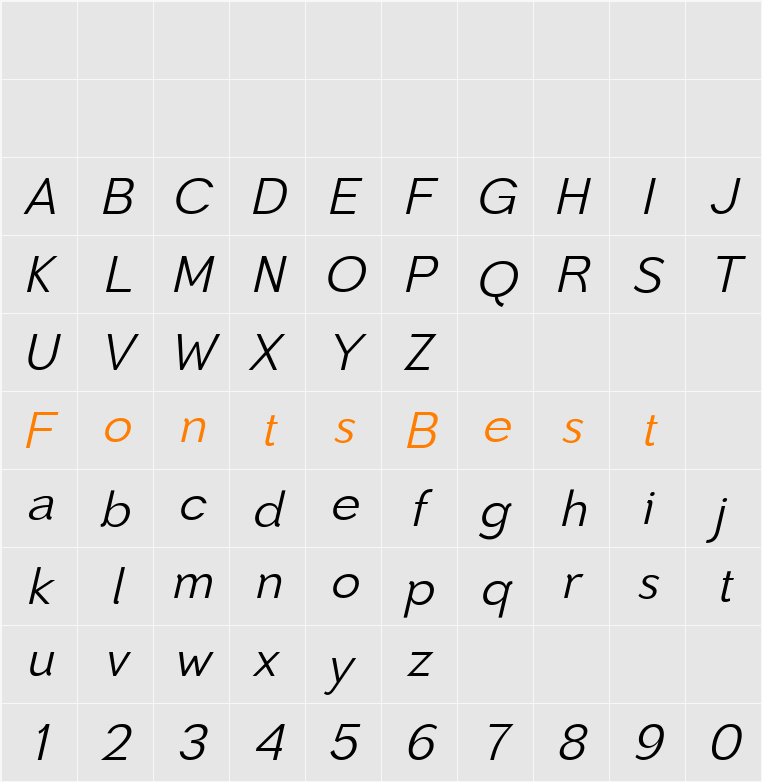 Toiban Italic Character Map