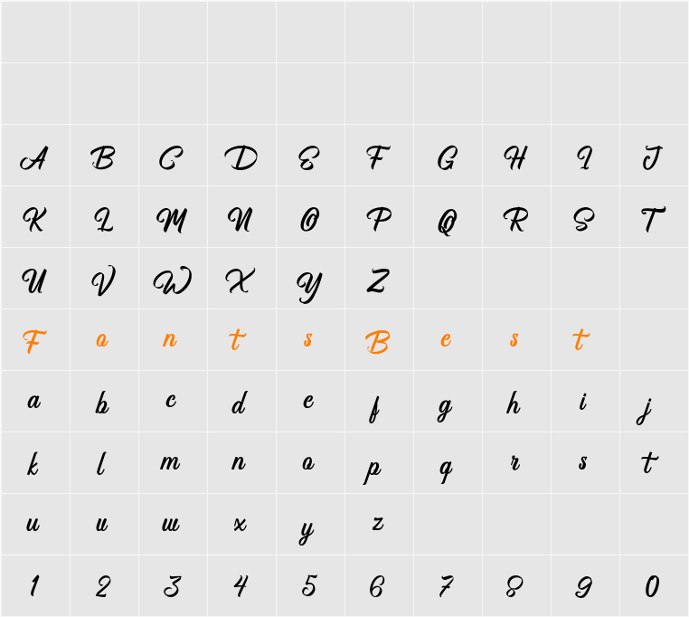 Bhorgcust FreePersonalUse Character Map