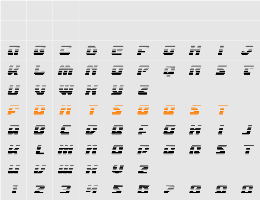 Legacy Cyborg 2 Gradient Ital Character Map