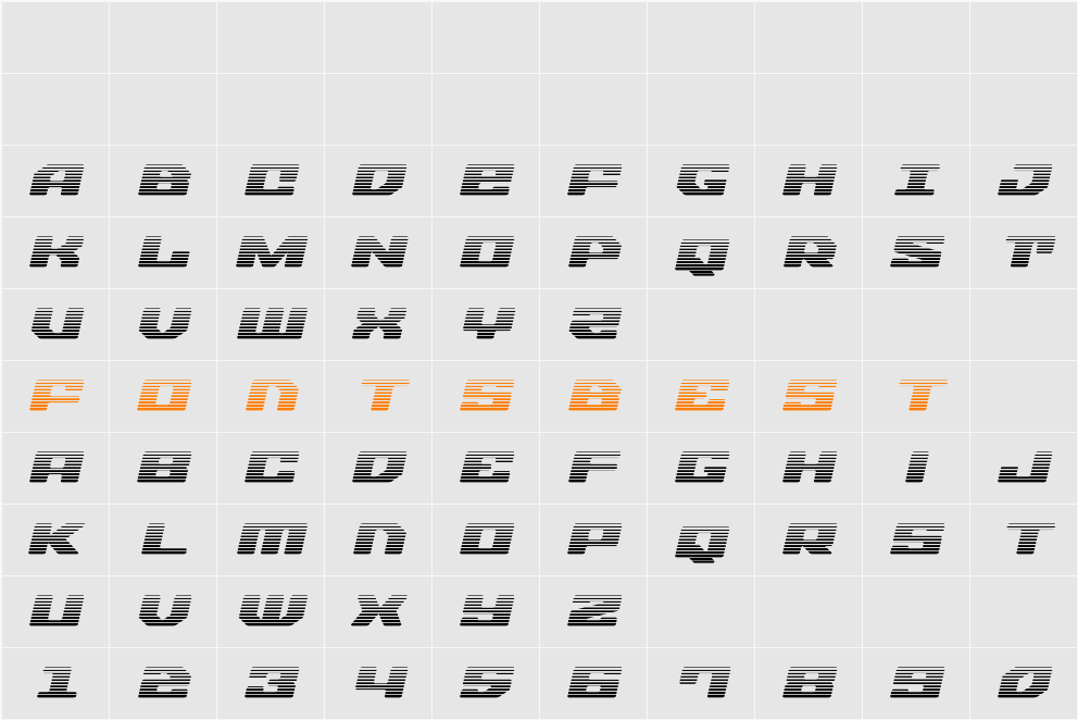 Fawkes Gradient Italic Character Map