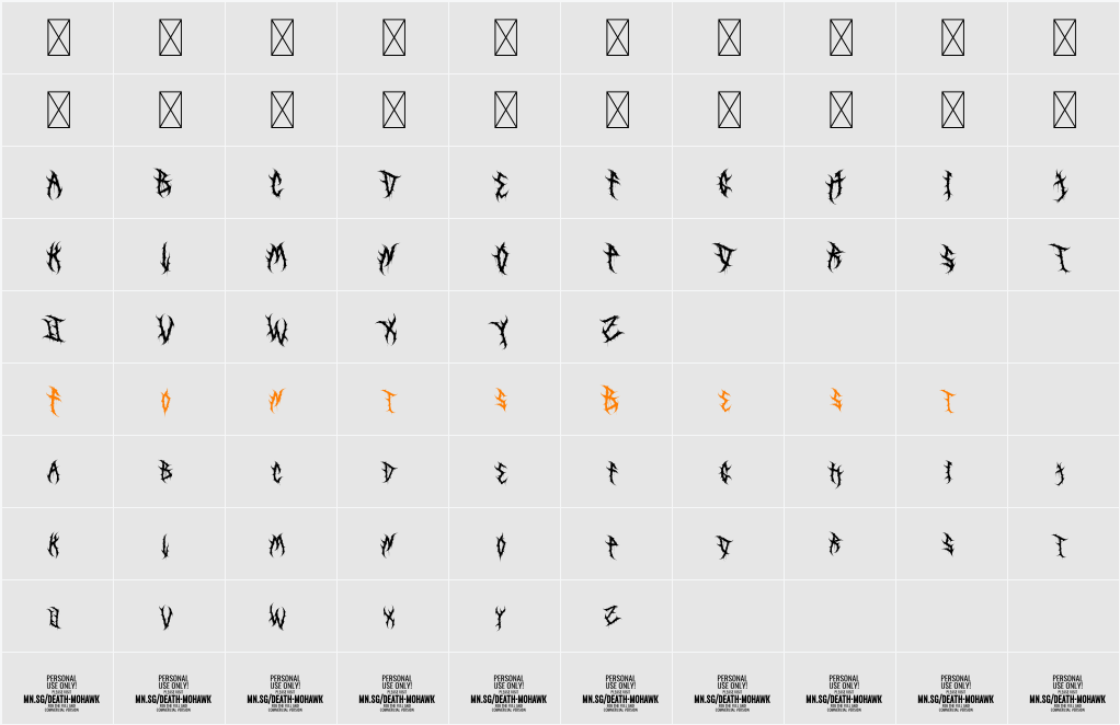 Death Mohawk PERSONAL USE Character Map