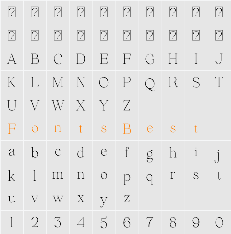 Beautiful Comethrue Thin Ultra Condensed Character Map