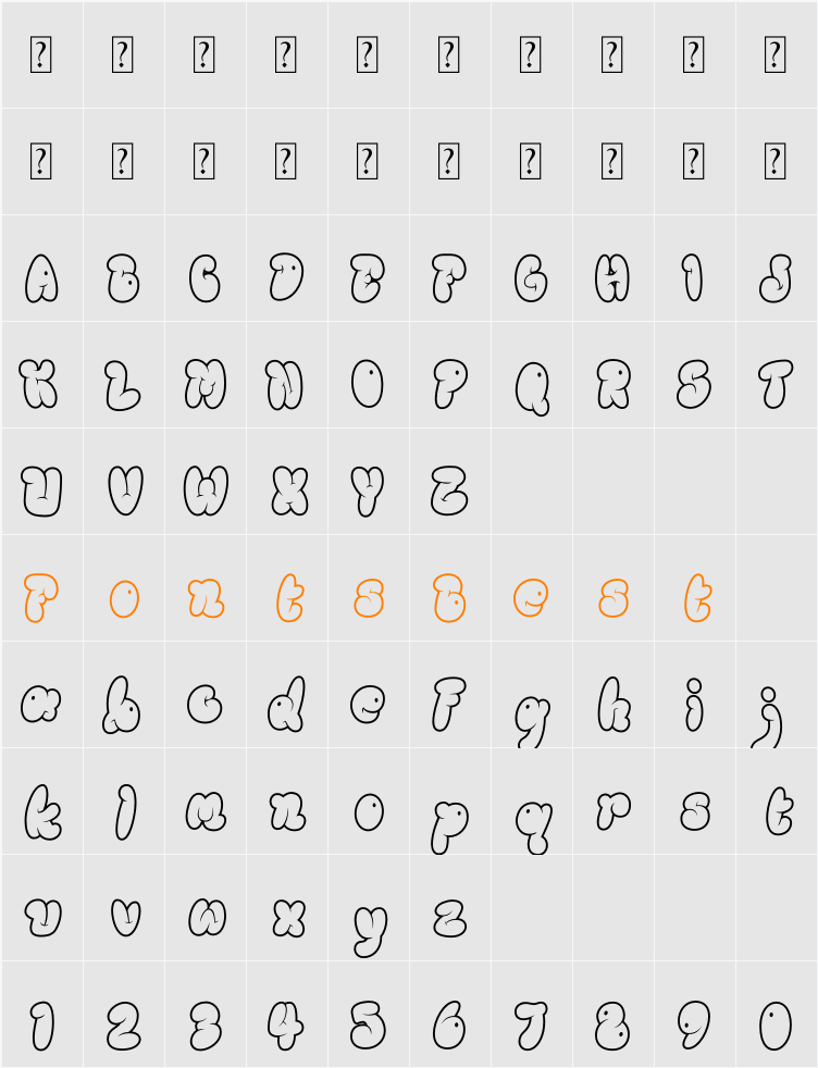 GLOREST SHUFLE OUTLINE Character Map