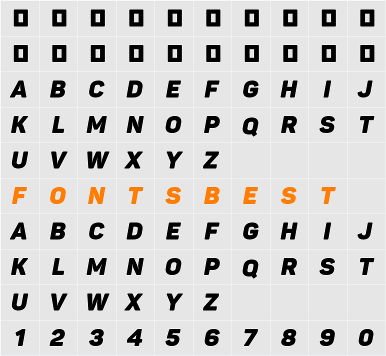 Panton Black Italic Caps Character Map