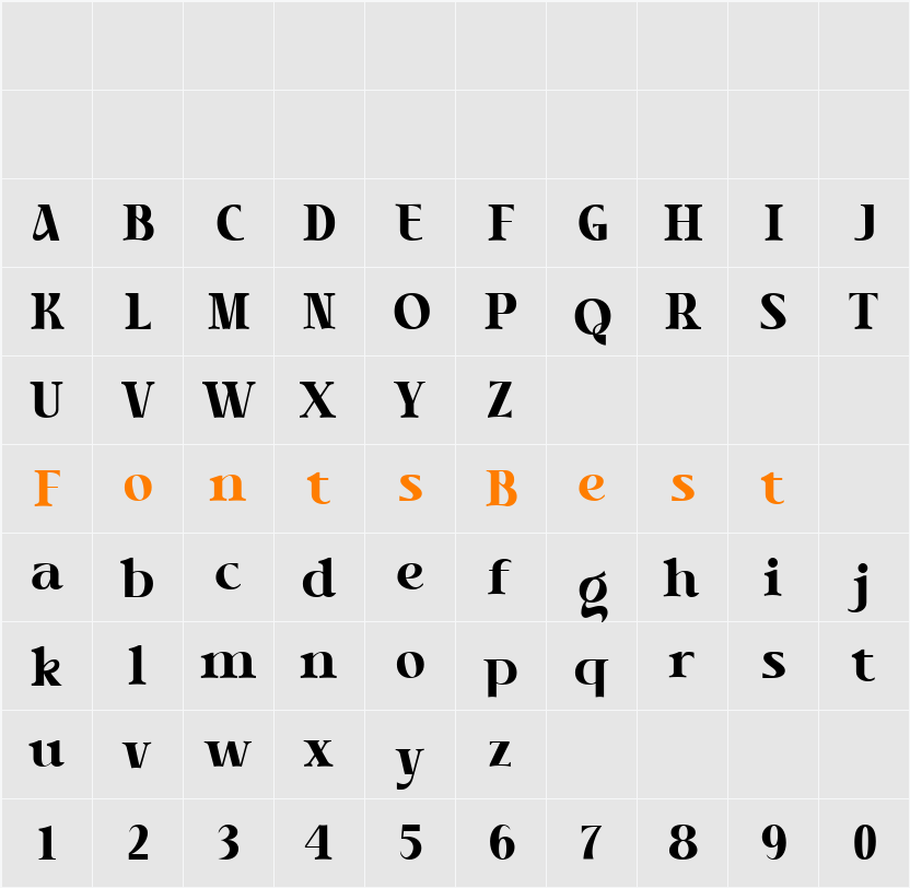 Tabernae Montana Serif Character Map