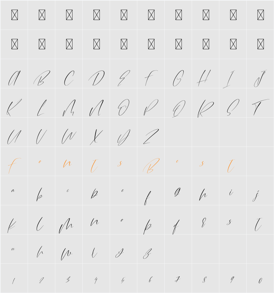 Amulet Script Font Character Map
