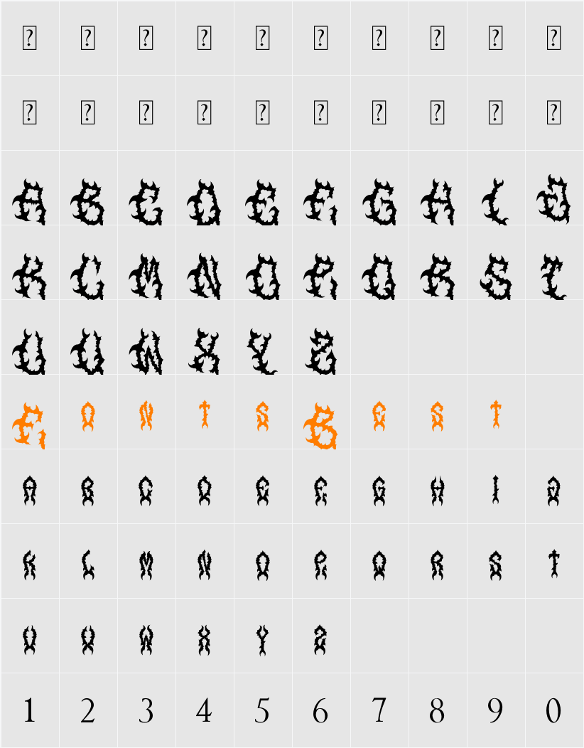 SHORK Character Map