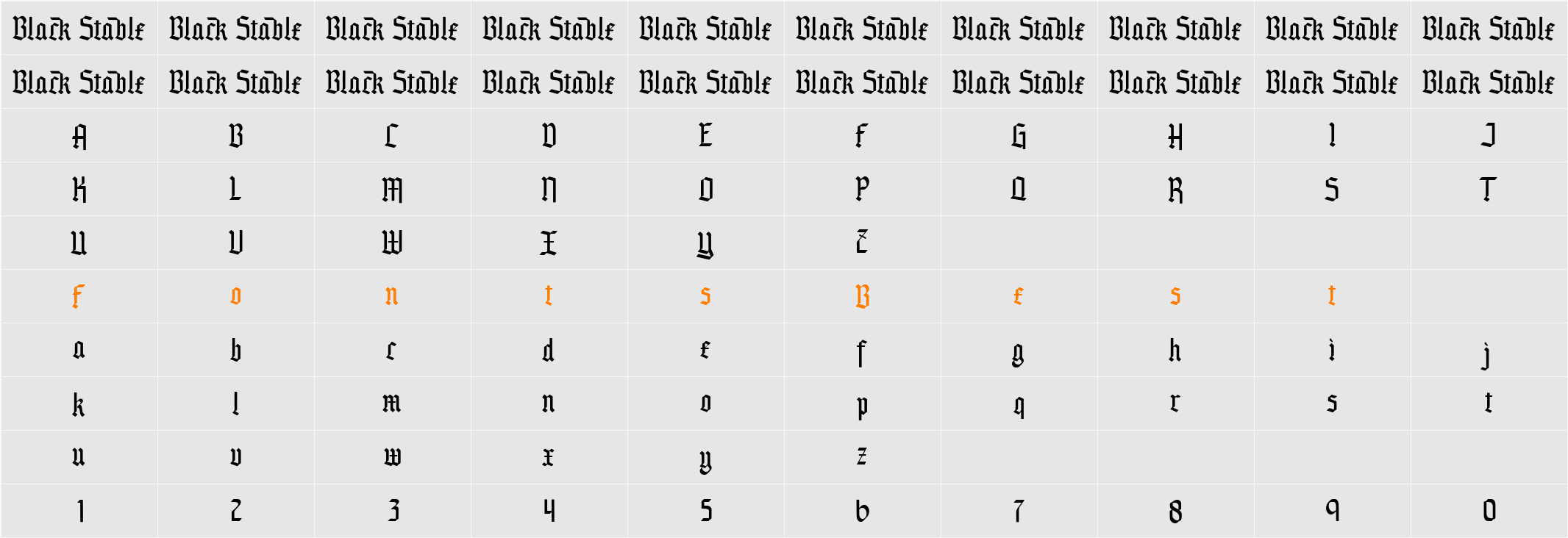 Black Stable Organic Demo Character Map