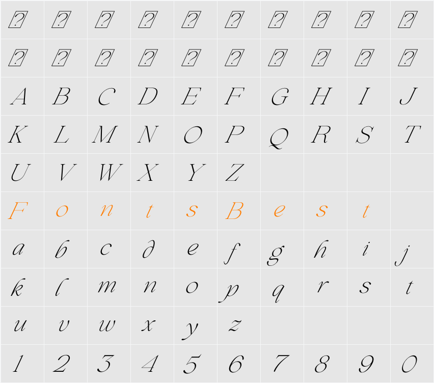 Beautiful Comethrue Thin Condensed Character Map