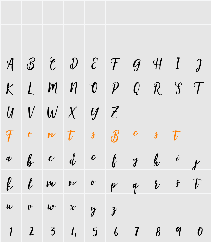 Blishfully Script Character Map