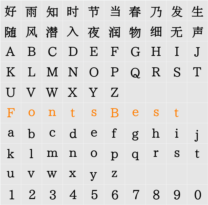 极影毁片文宋 Medium Character Map