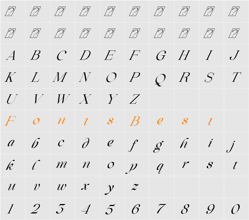 Beautiful Comethrue Regular Condensed Character Map