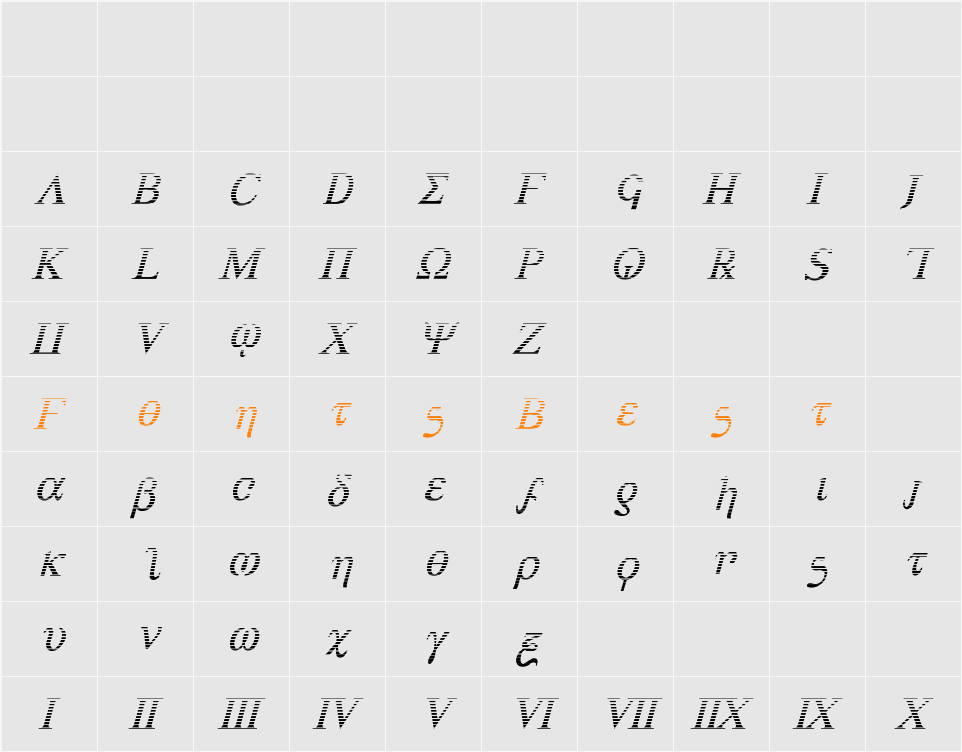 Achilles Gradient Italic Character Map