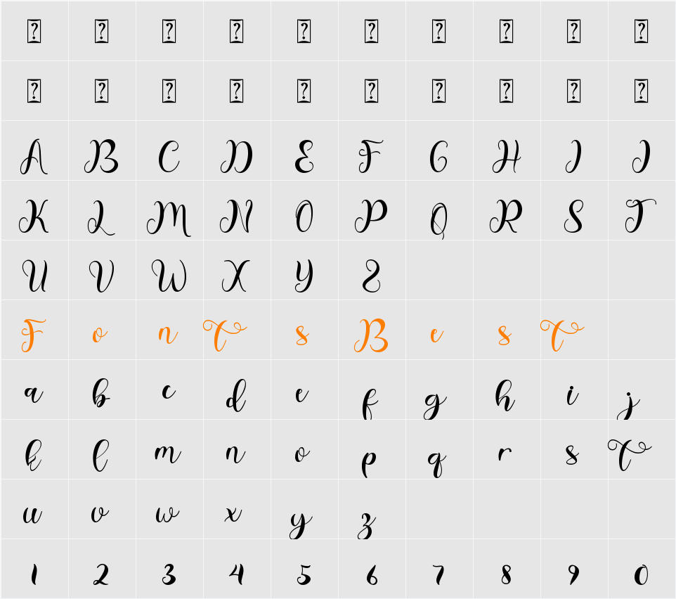 Christmas Script Character Map