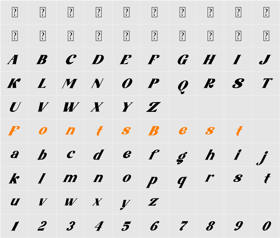 Amore Kiena Italic Character Map