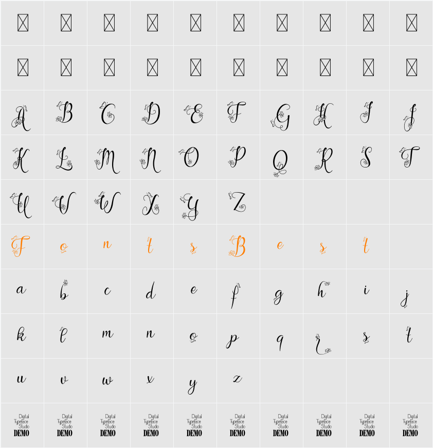 Gloryta Character Map