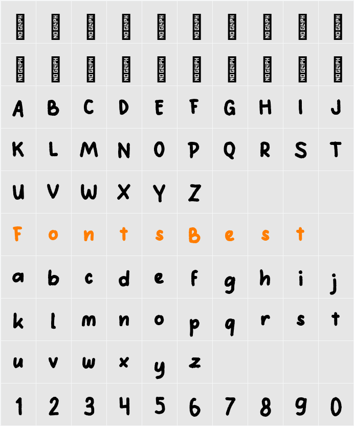 Rough Toon Personal Use Character Map