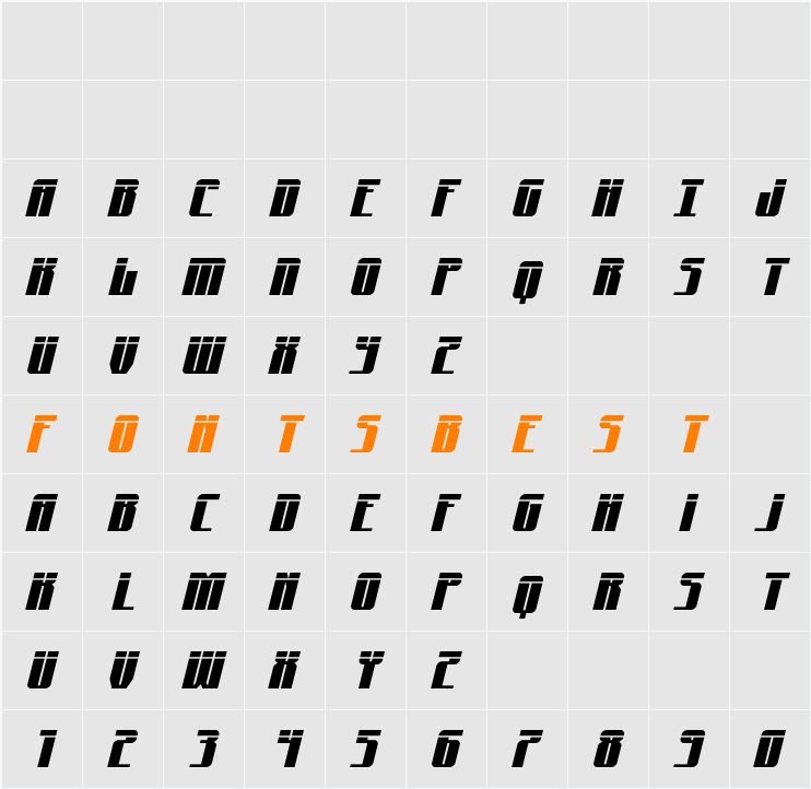 Xeno-Seeker Laser Italic Character Map