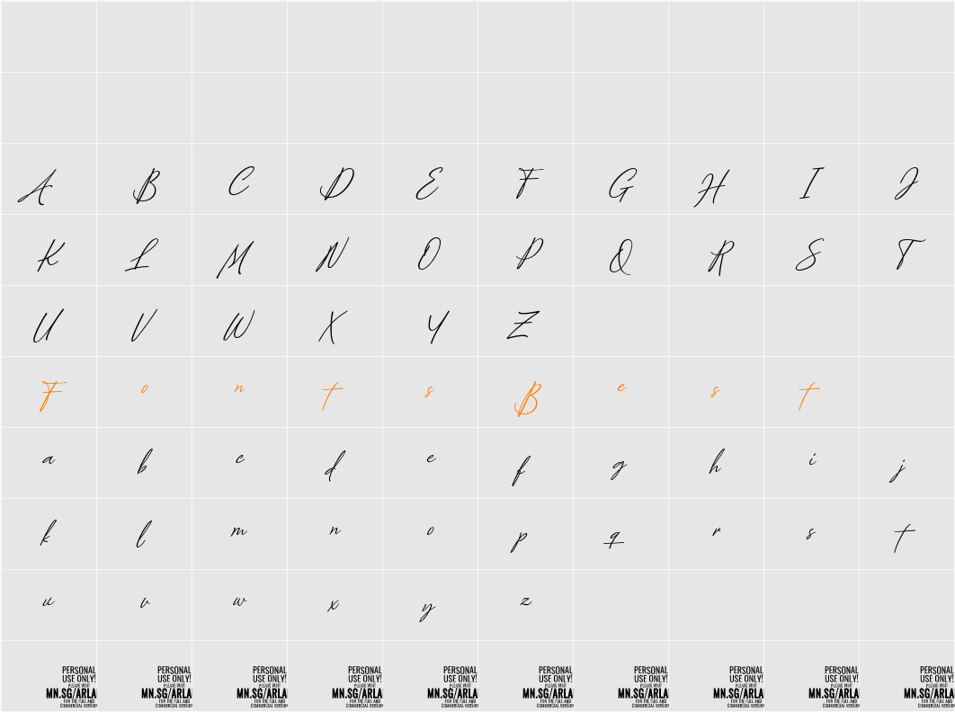 Arlanda Script PERSONAL Character Map