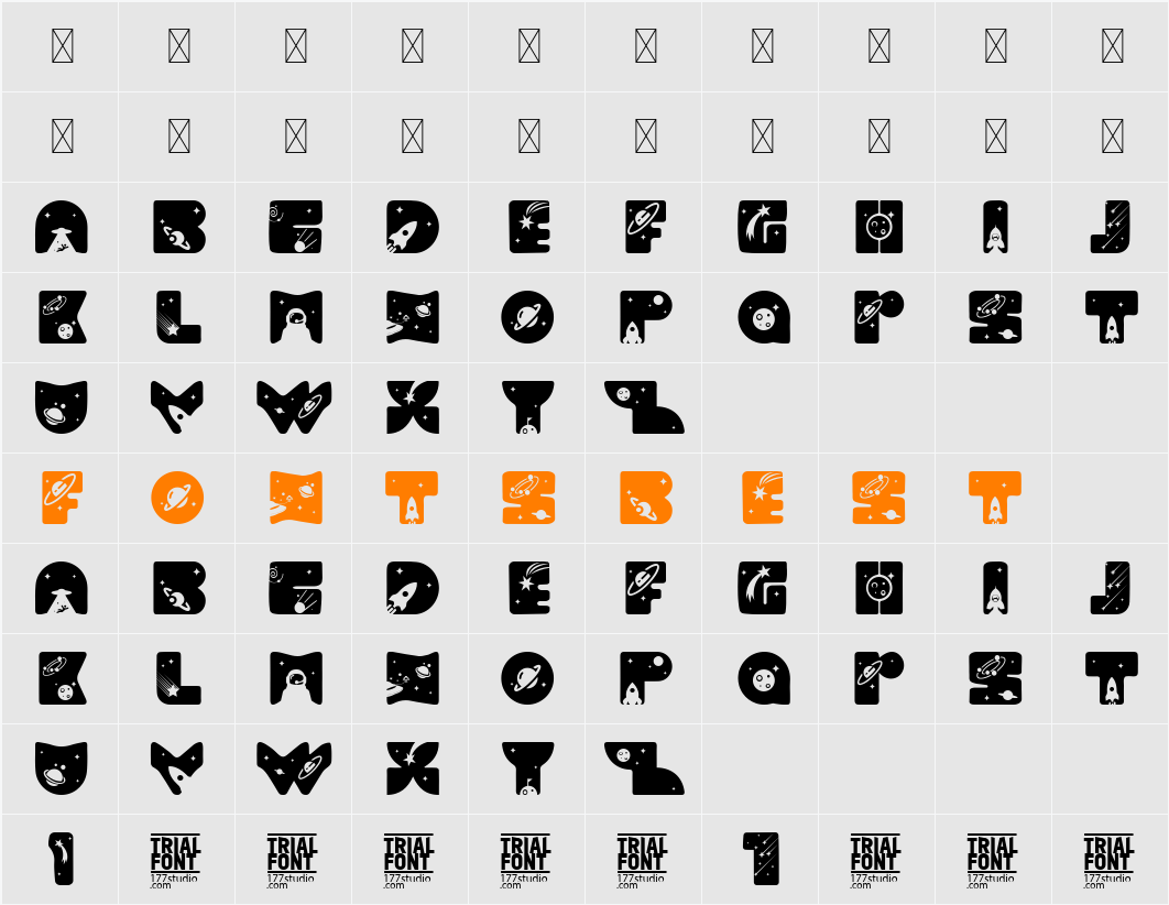 SOLAR SPACE DEMO Character Map