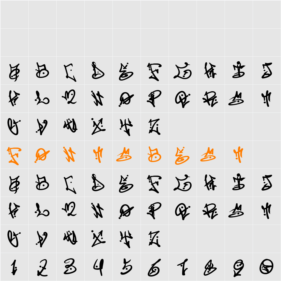 Vabioxe Graffiti Character Map