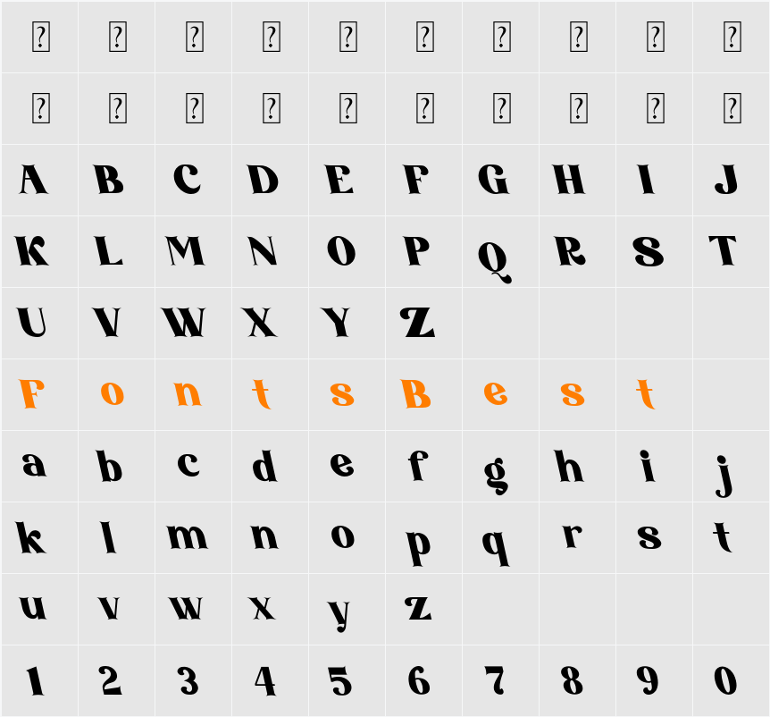 Amore Kiena Oblique Character Map