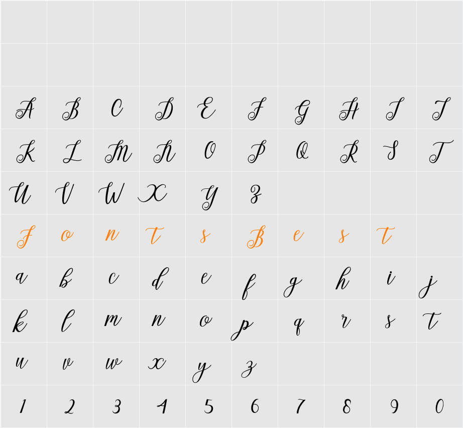Alista Script Character Map