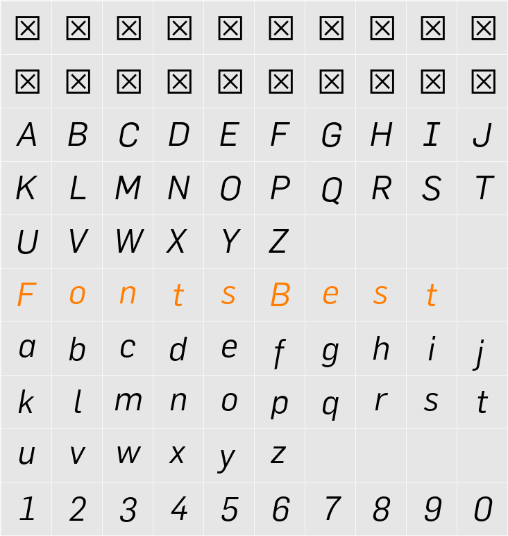 Flama Book Italic Character Map