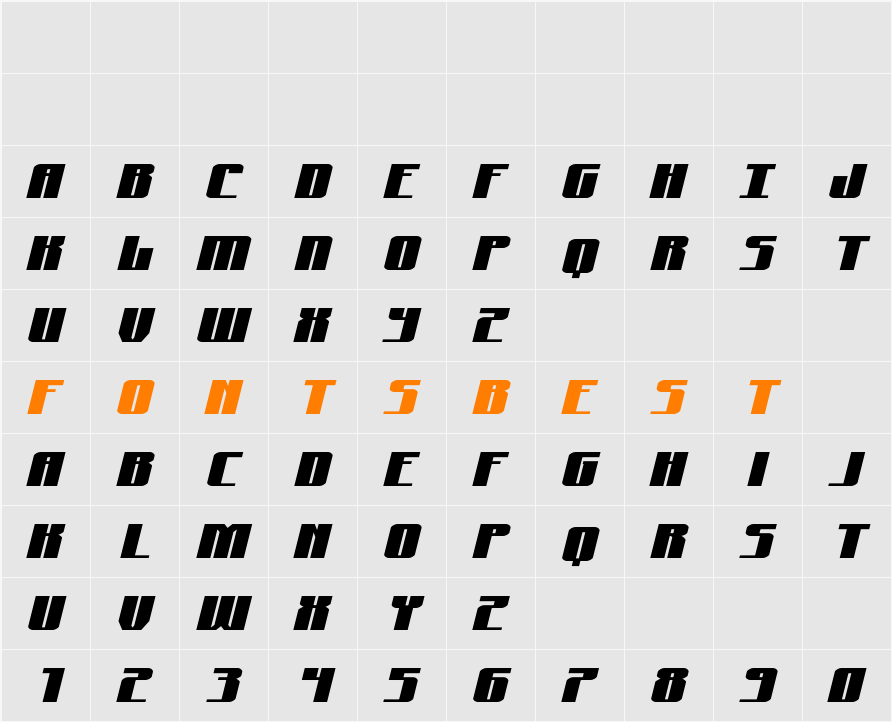 Xeno-Seeker Wide Italic Character Map