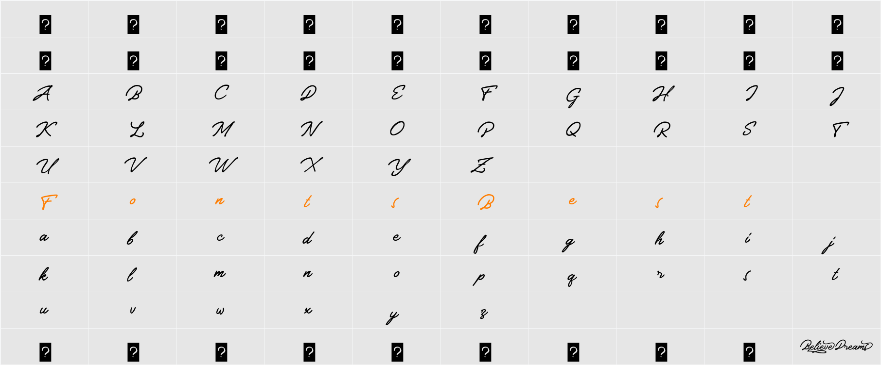 BelieveDreams Character Map