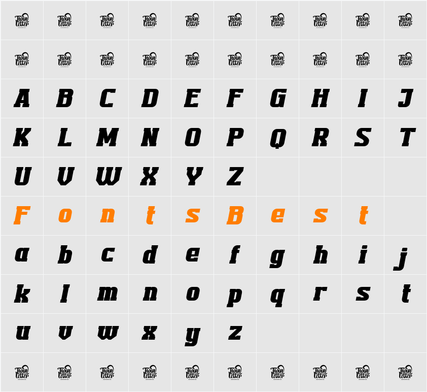 TEKROT Slab Slant Character Map